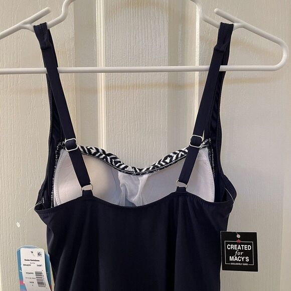 Swim Solutions Skirted Skater Swimsuit Swimdress Navy Blue Women's Size 8 NWT - Picture 9 of 11
